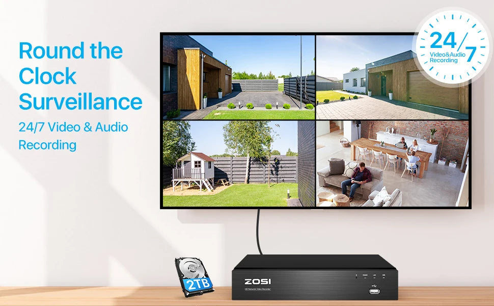 ZOSI 8CH 4K PoE Security Camera System with AI Detection