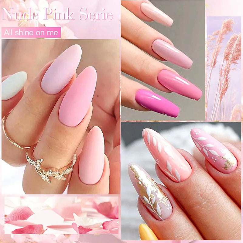 6pc All-season Gel Nail Polish Set Nude Pink Red Glitter Semi Permanent UV Gel Polish Kits All For Manicure Soak Off Vernis 