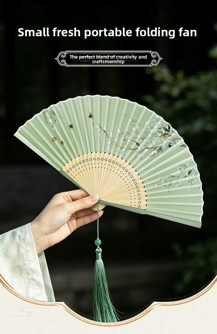 Traditional-Style Bamboo Folding Fan, 21cm