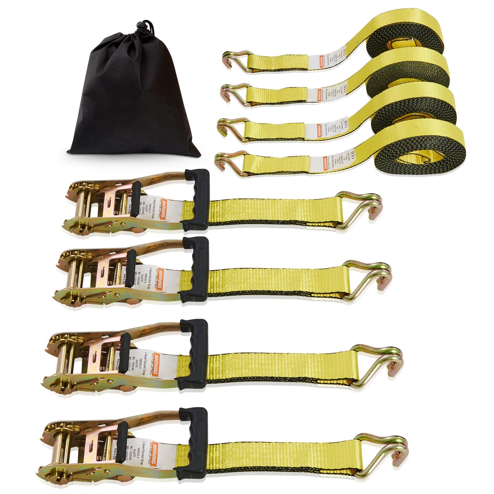 Ratchet Tie Down Straps 4-Pack 10000 lb Break Strength Double J Hooks