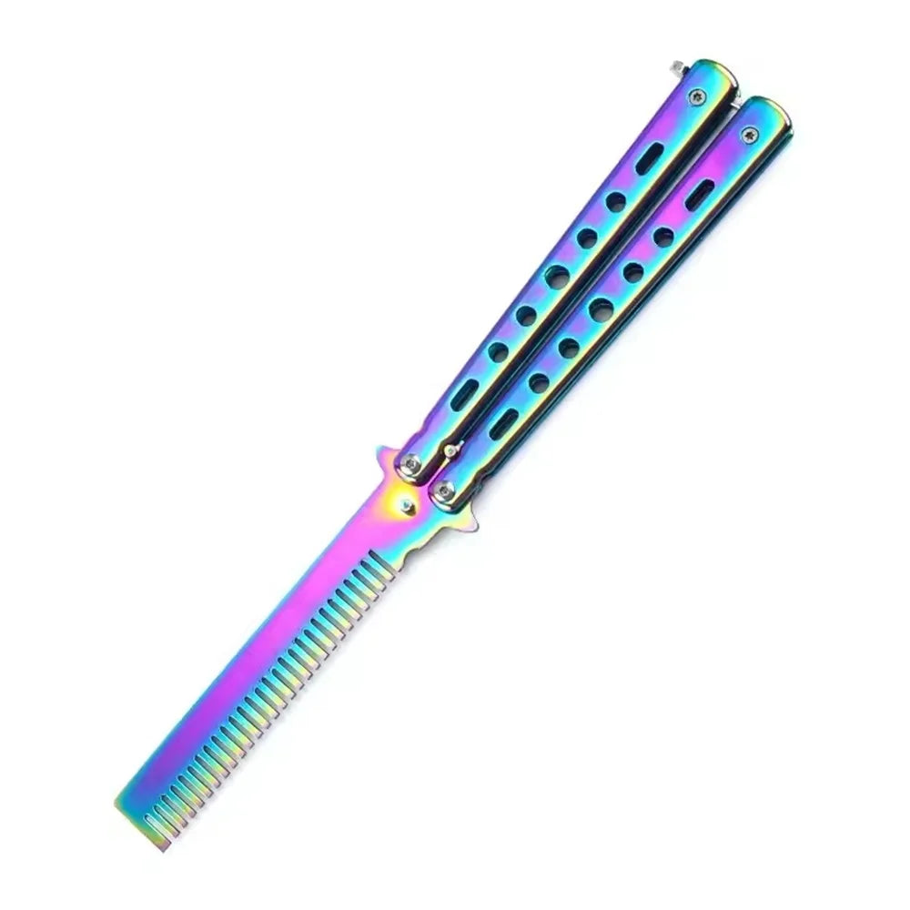 Foldable Comb Stainless Steel Practice Training Butterfly Knife Comb Beard Moustache Brushe Salon Hairdressing Styling Tool 