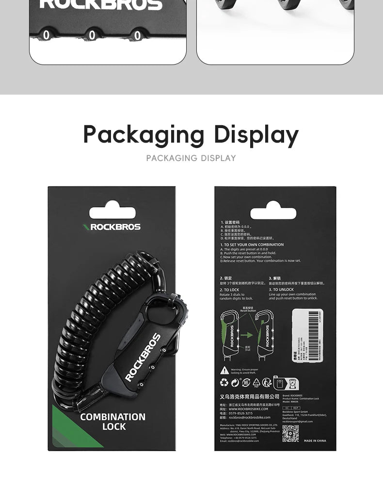 3-Digit Bicycle Cable Lock, 120cm Anti-Theft Lock