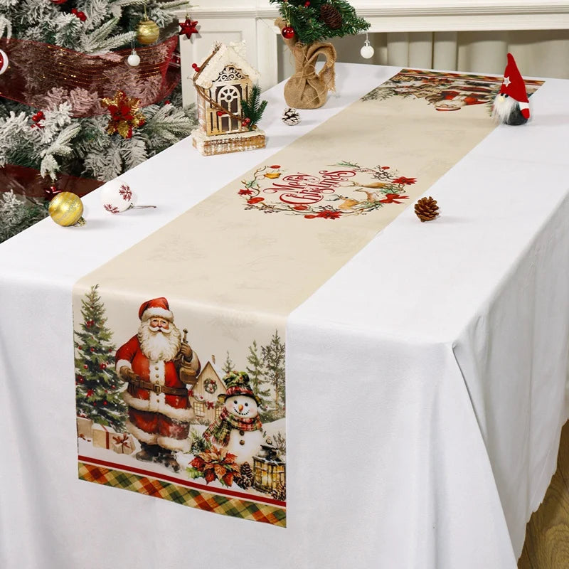 Vintage Christmas Table Runner Retro Santa Claus Table Cover Christmas Decorations For Home 2025 Navidad Noel Gift New Year 2026 
