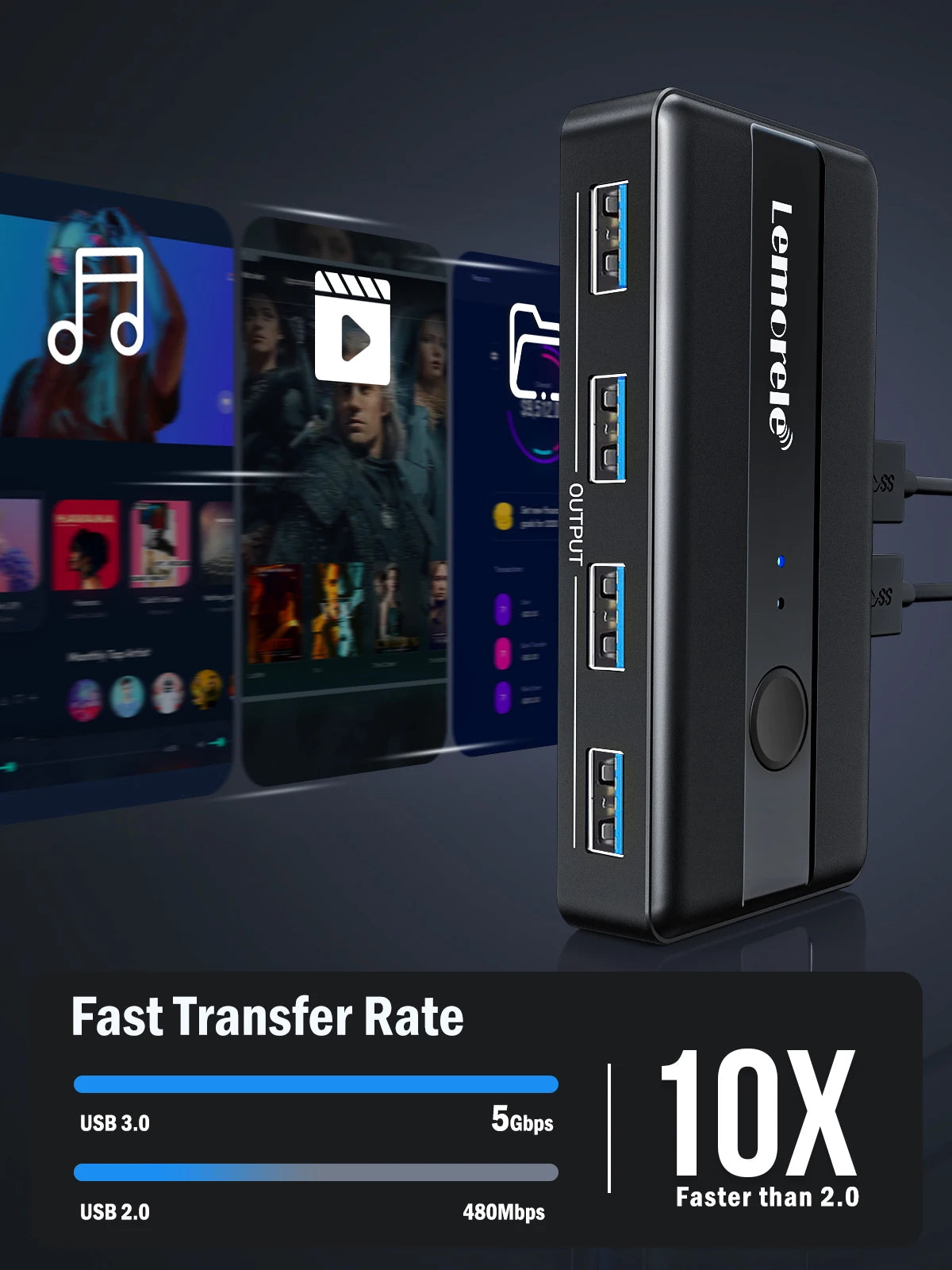 USB 3.0 превключвател за споделяне на периферни устройства между две компютри