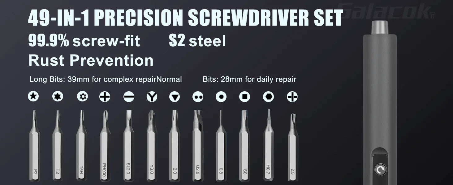 49-in-1 Precision Electric Screwdriver Set with 5 Torque Levels