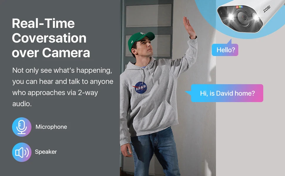 ZOSI 8MP PoE Outdoor Security Camera with Two-Way Audio