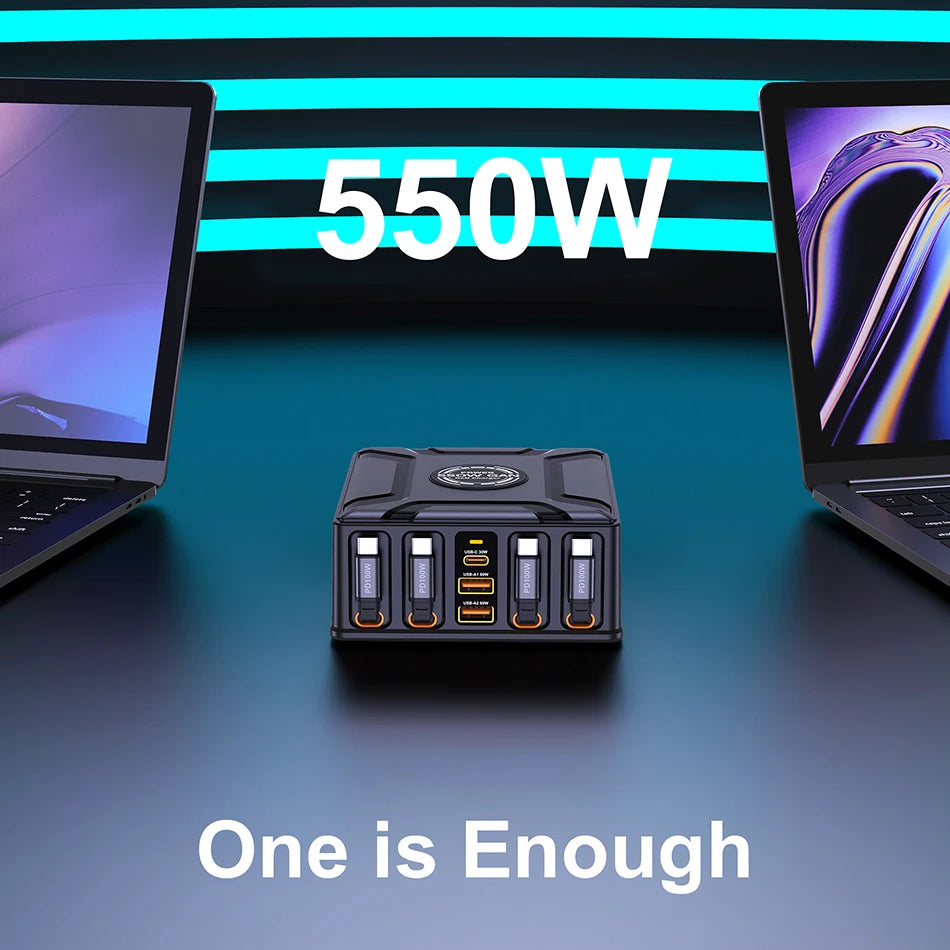 Nabíjacia stanica 7 v 1 s výkonom 550 W a 100W vysúvateľnými USB-C káblami