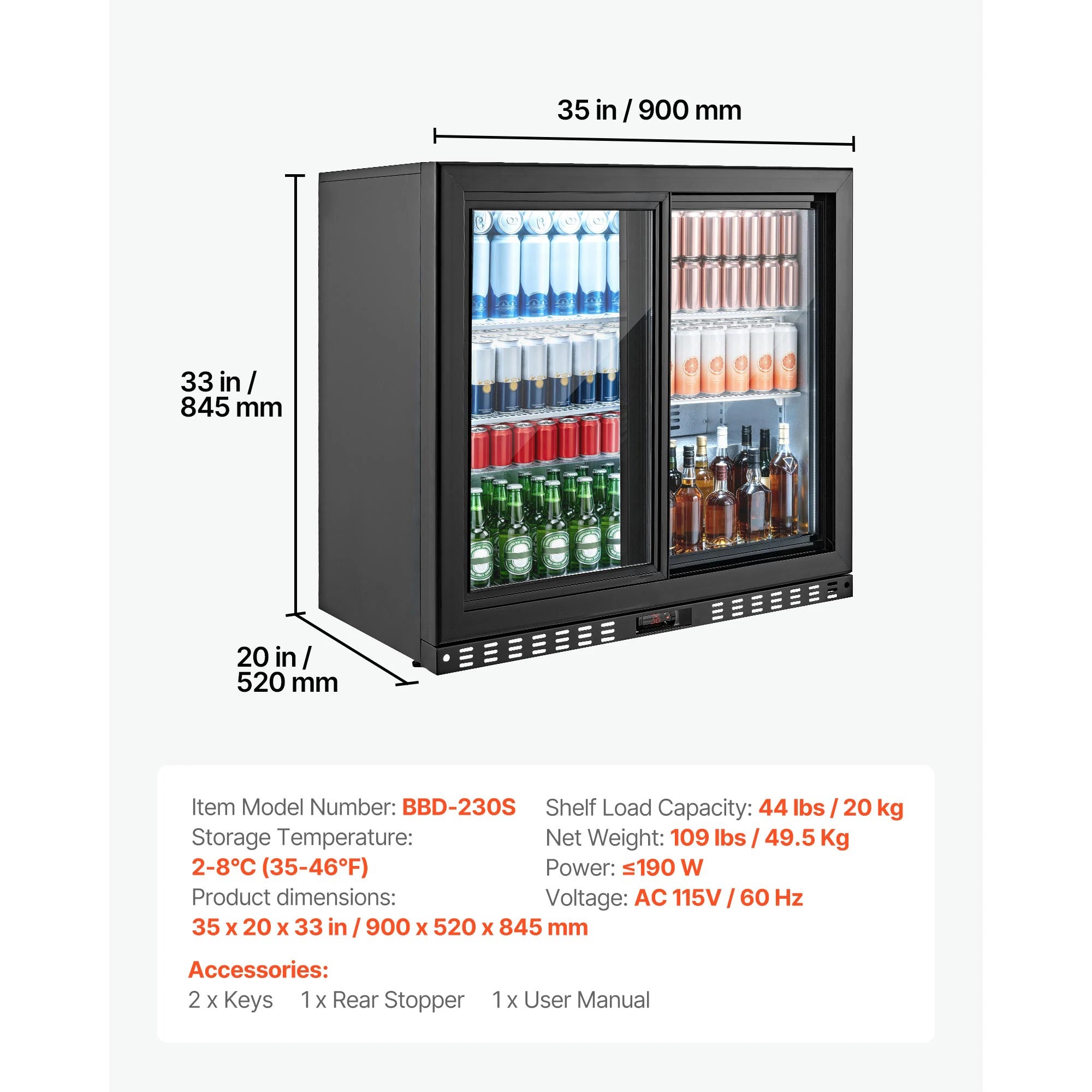 7.4/11.4 Cu. Ft. Back Bar Cooler with LED Lighting