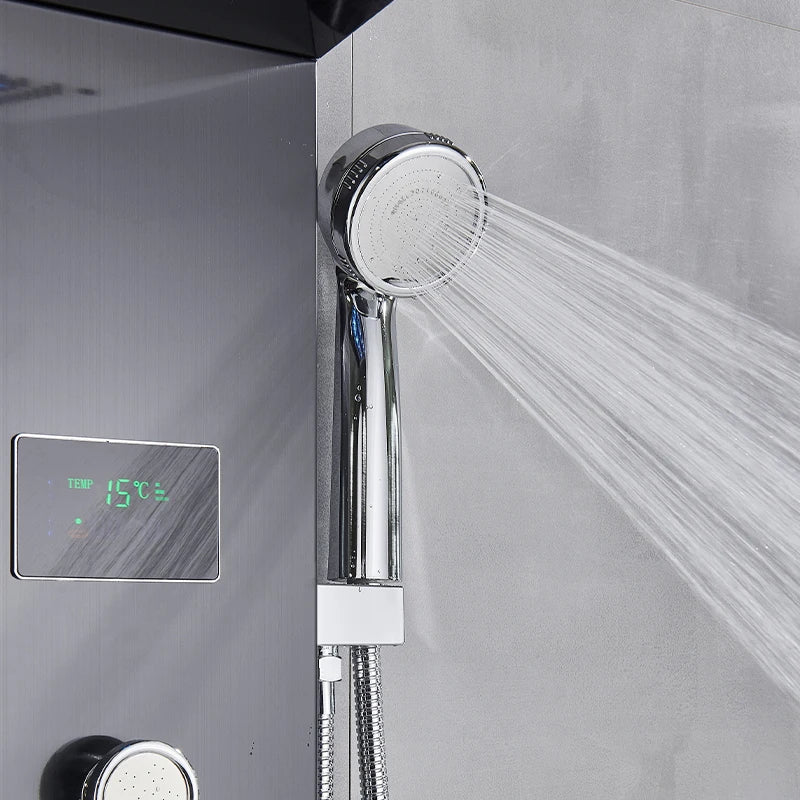 Panneau de douche noir pour salle de bain avec affichage LED et jets de massage