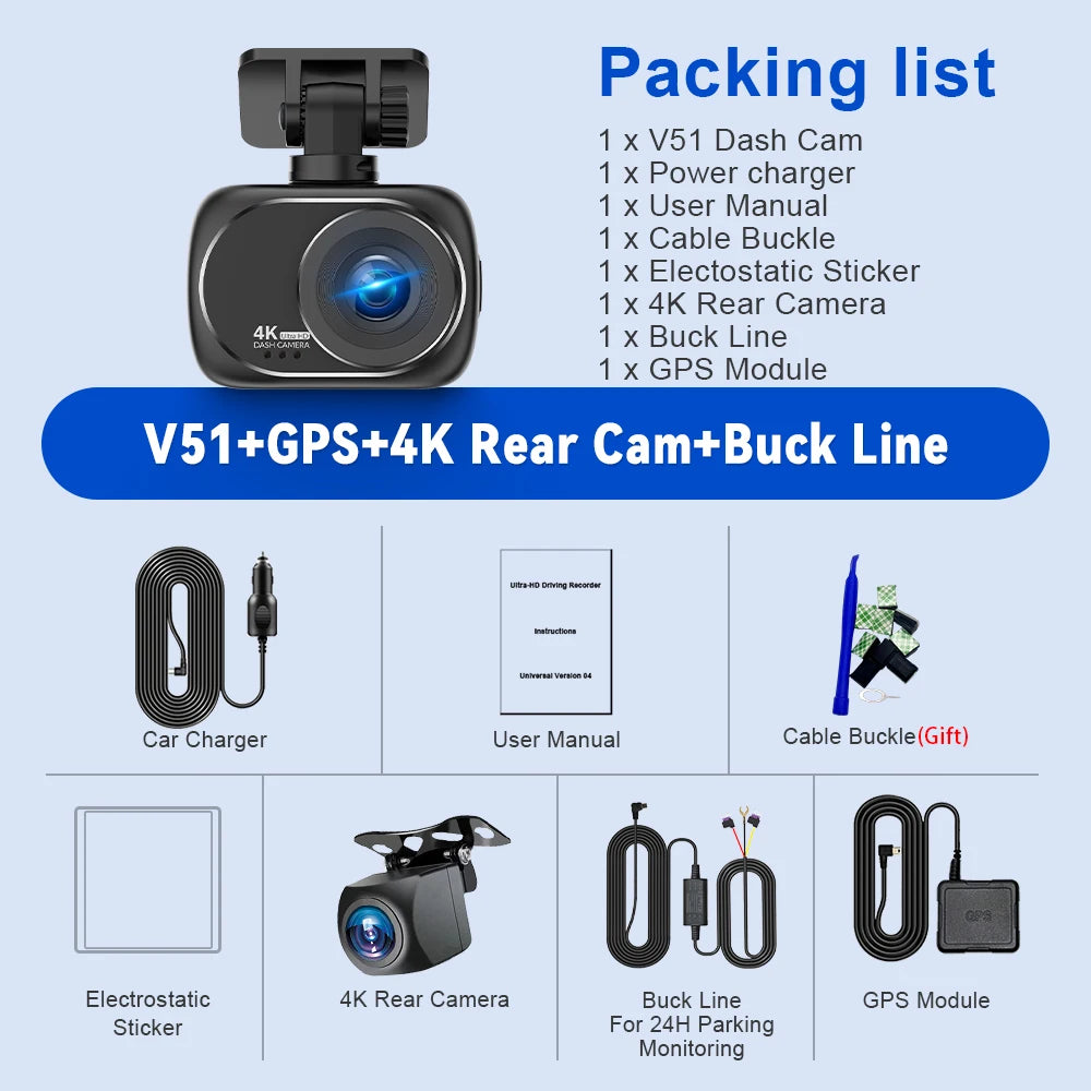 Soam 4K+4K Dash Cam Front and Rear Built-in WiFi 170°Wide Angle 2" IPS Screen Night Vision WDR 24H Parking Mode Mini Black Box