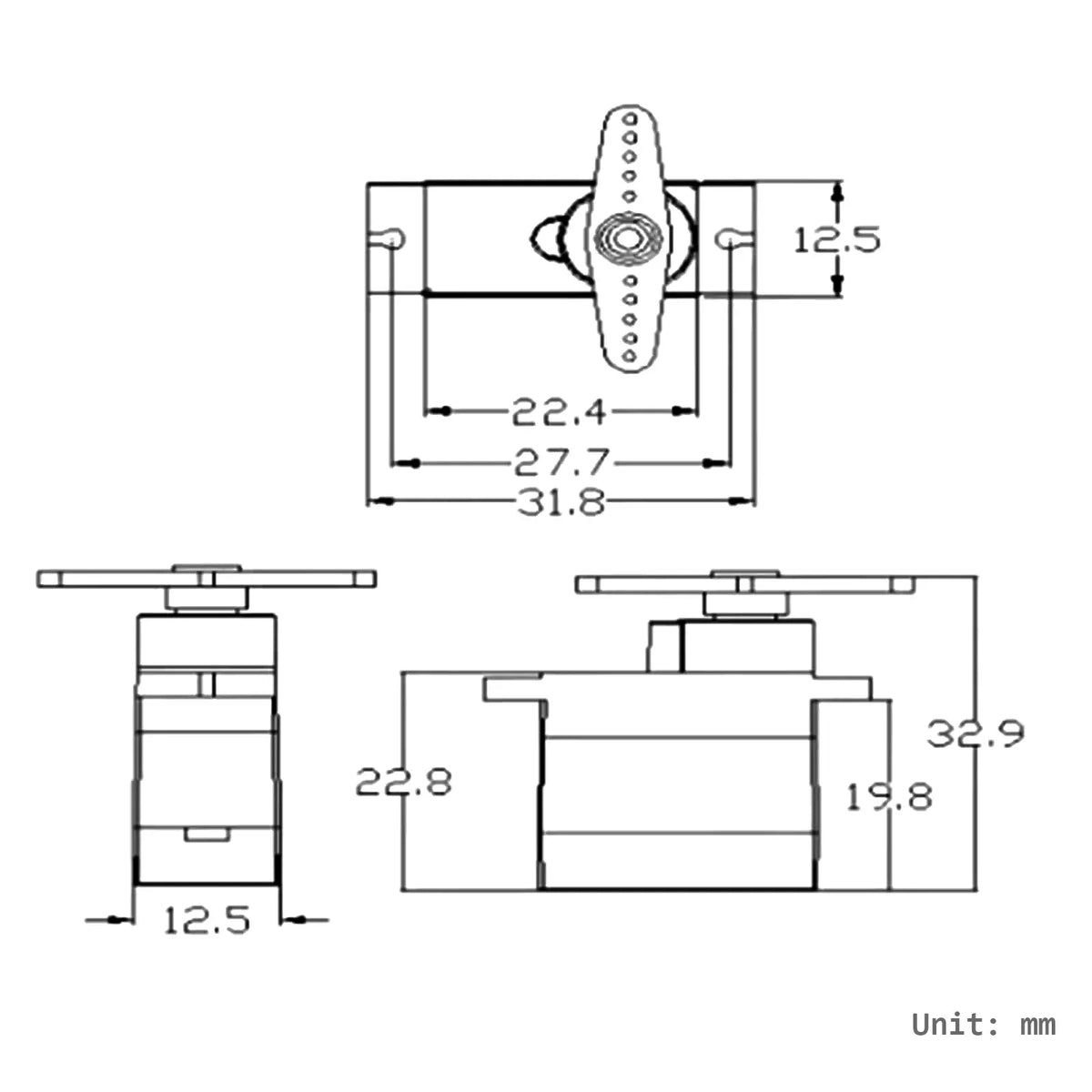MG90S-Mikroservo - Optionen für Getriebe und Drehung