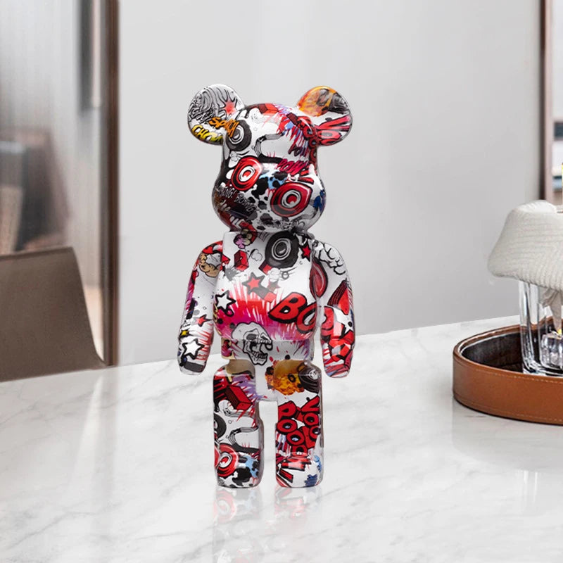 27cm/10Inches Graffiti Bear Figurine Home Decor Animal Abstract Ornament Storage Money Jar Modern Room Sculpture Table Decor 