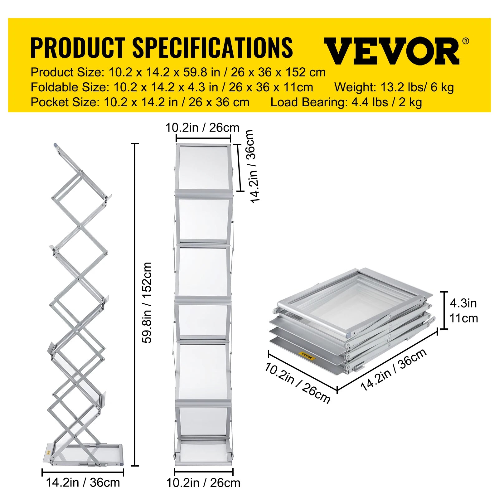 Foldable Magazine Display Rack with 6 Pockets and Carrying Bag