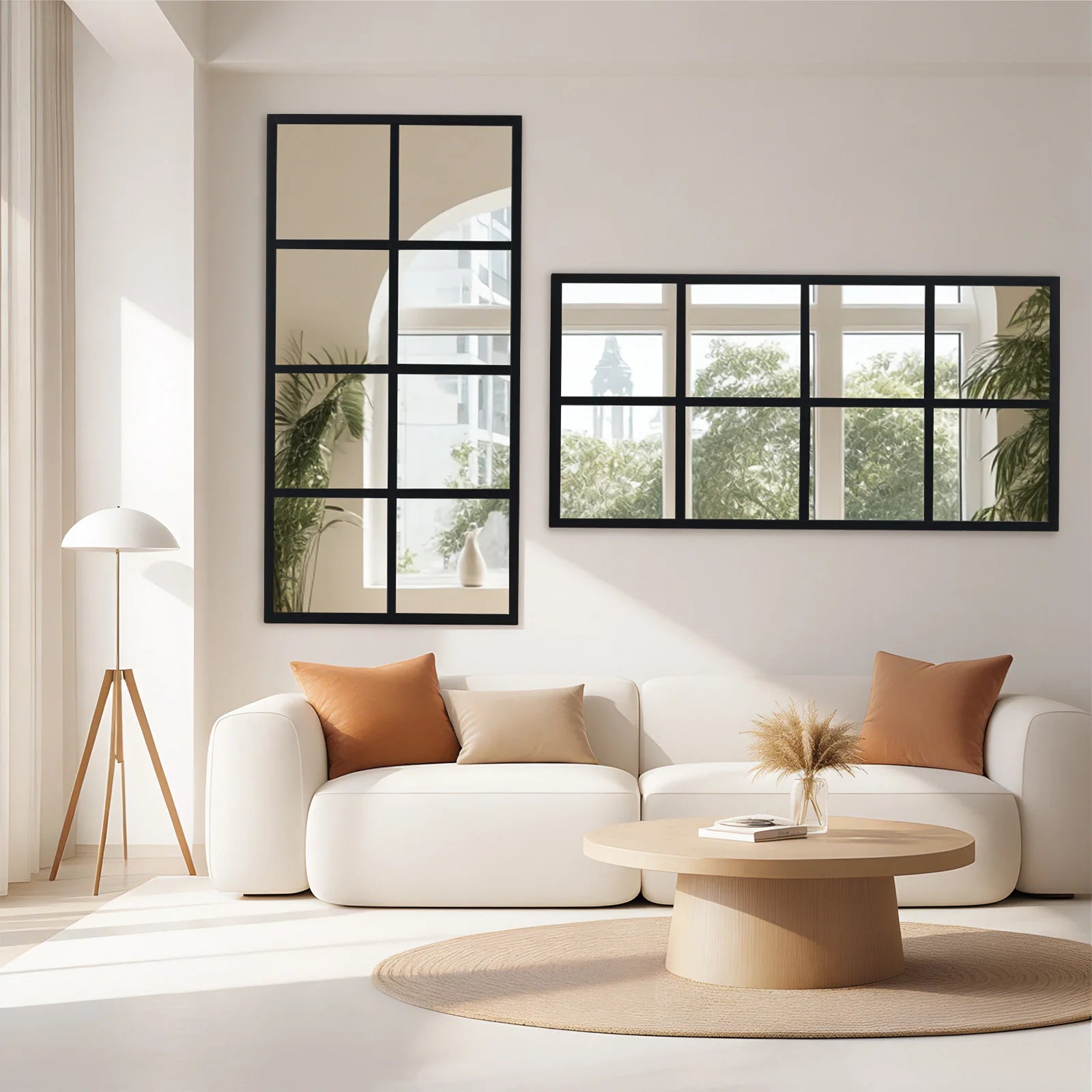 16" x 32" Window Pane Wall Mirrors Set of 2 Metal Frame
