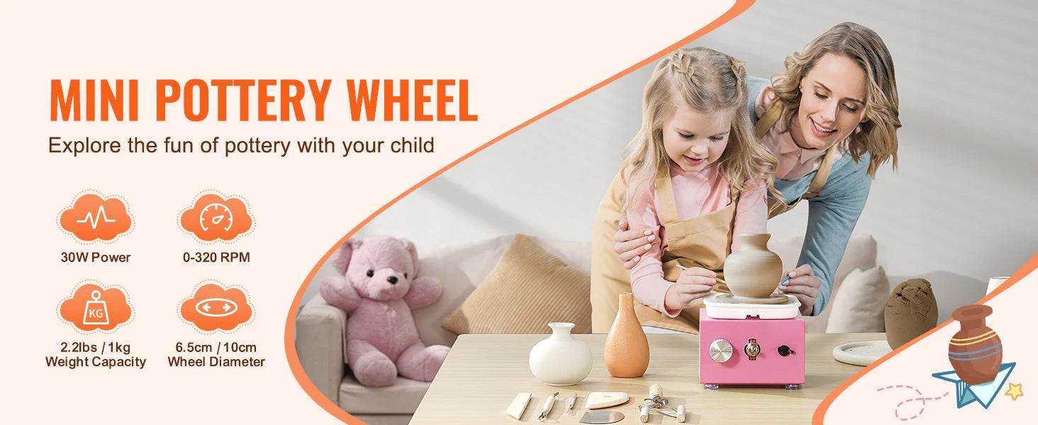 Mini Pottery Wheel Kit with Adjustable Speed & Tool Set
