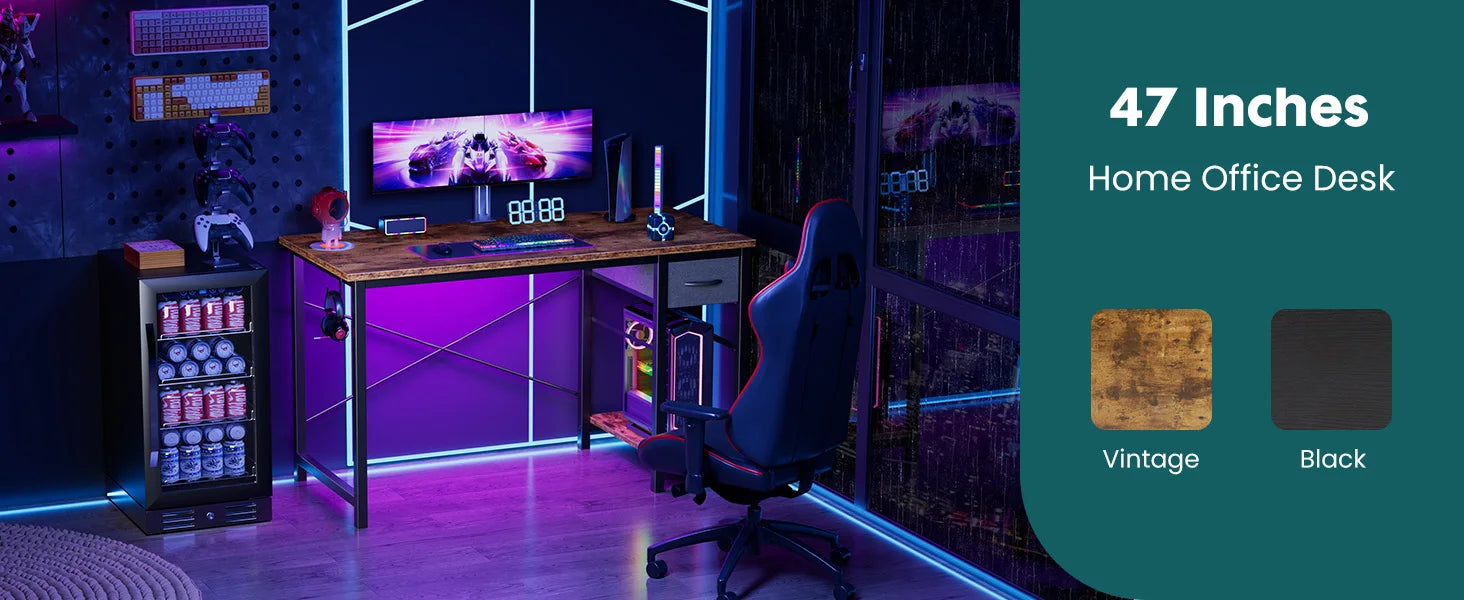 Modern Computer Desk with Drawers and Adjustable Storage Shelf