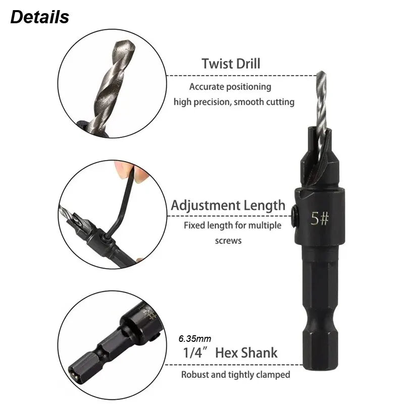 Adjustable Wood Pilot Drill and Countersink Set