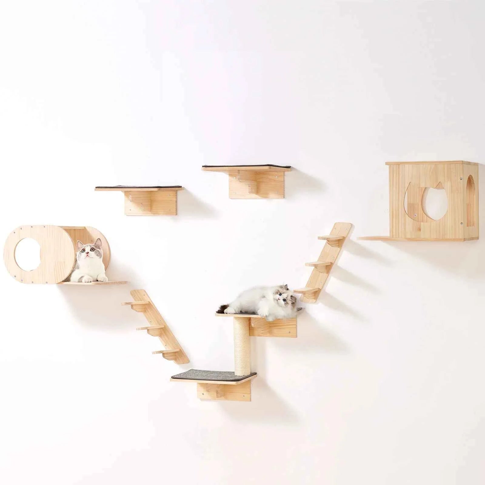Wall Mounted Cat Shelves with Jumping Boards, Hammocks and Cat Tree
