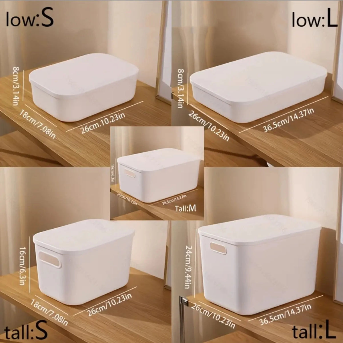 White Storage Boxes with Lids and Handles, Size Options