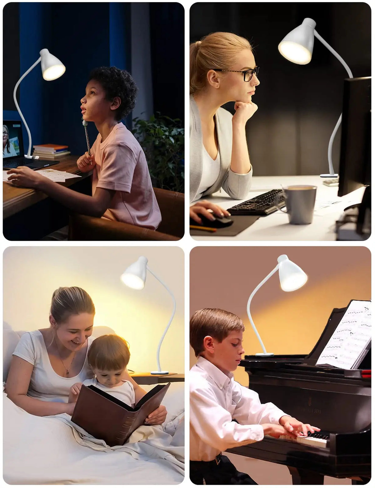 Clamp Desk Lamp, Clip on Reading Light, 3000K-6500K Adjustable Color Temperature Eye-Caring for Home Office Bedside Reading