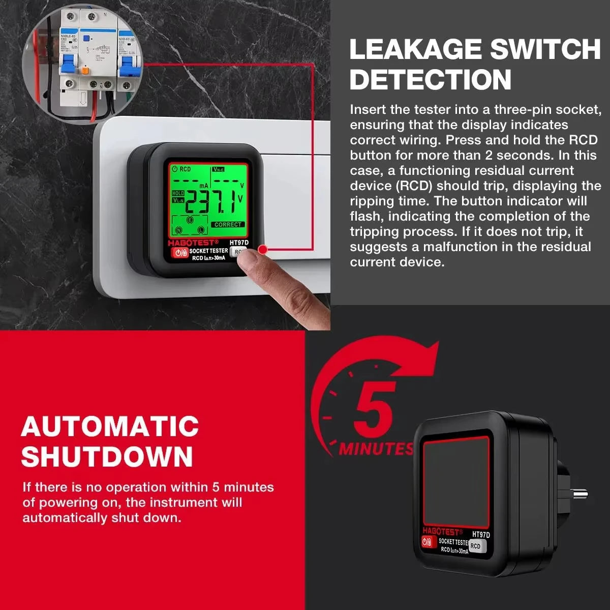 HT97 Digital Socket Tester - Regional Plugs
