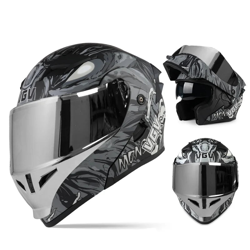 VGV 91 Flip Motorcycle Helmet, Dual-Lens, DOT Certified
