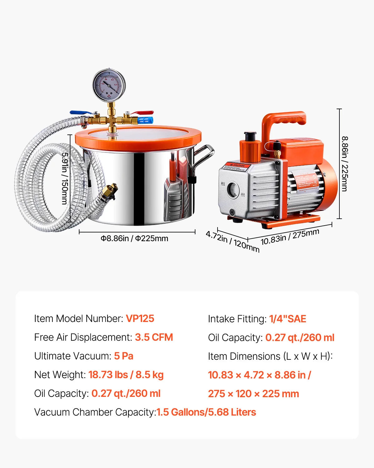 3,5 CFM vacuümkamerpompkit voor harsontgassing (1,5–5 gallon)