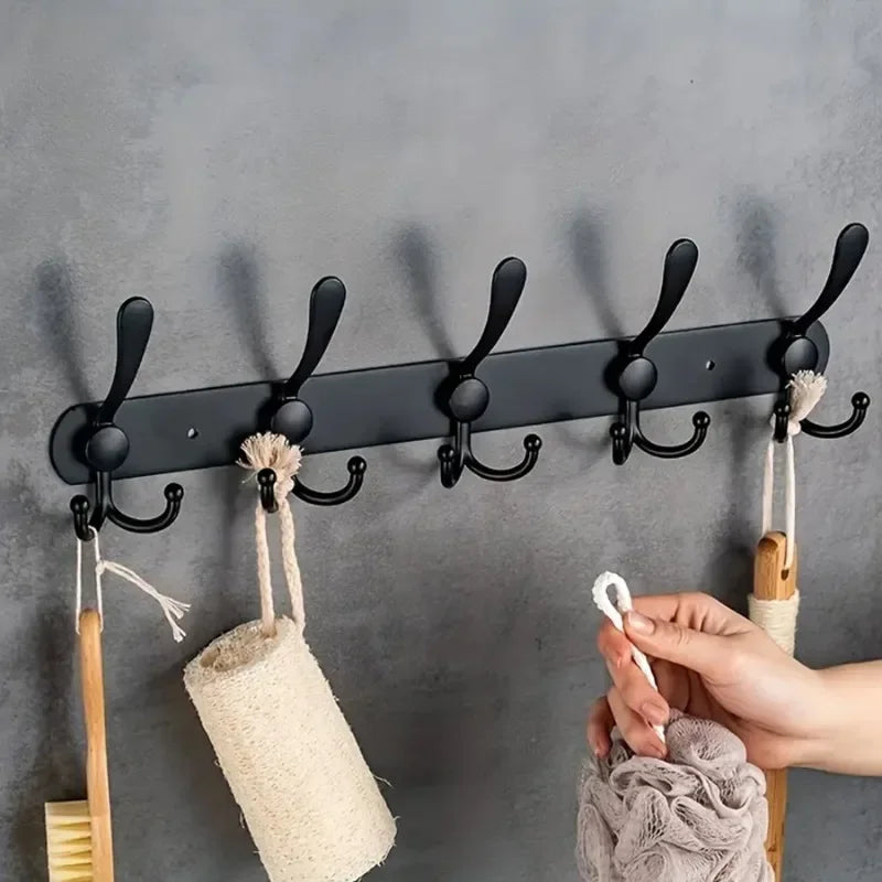 Wall-Mounted Coat Rail with Five Triple Hooks