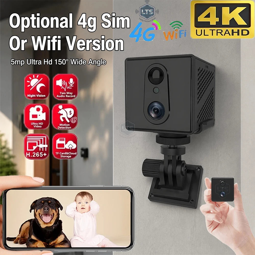 2026 Mini 4G tai Wifi -turvakamera 5MP ultra HD valvontakamera 3000mAh paristo, matala virrankulutus, kuulutus- ja väliseinäkamera