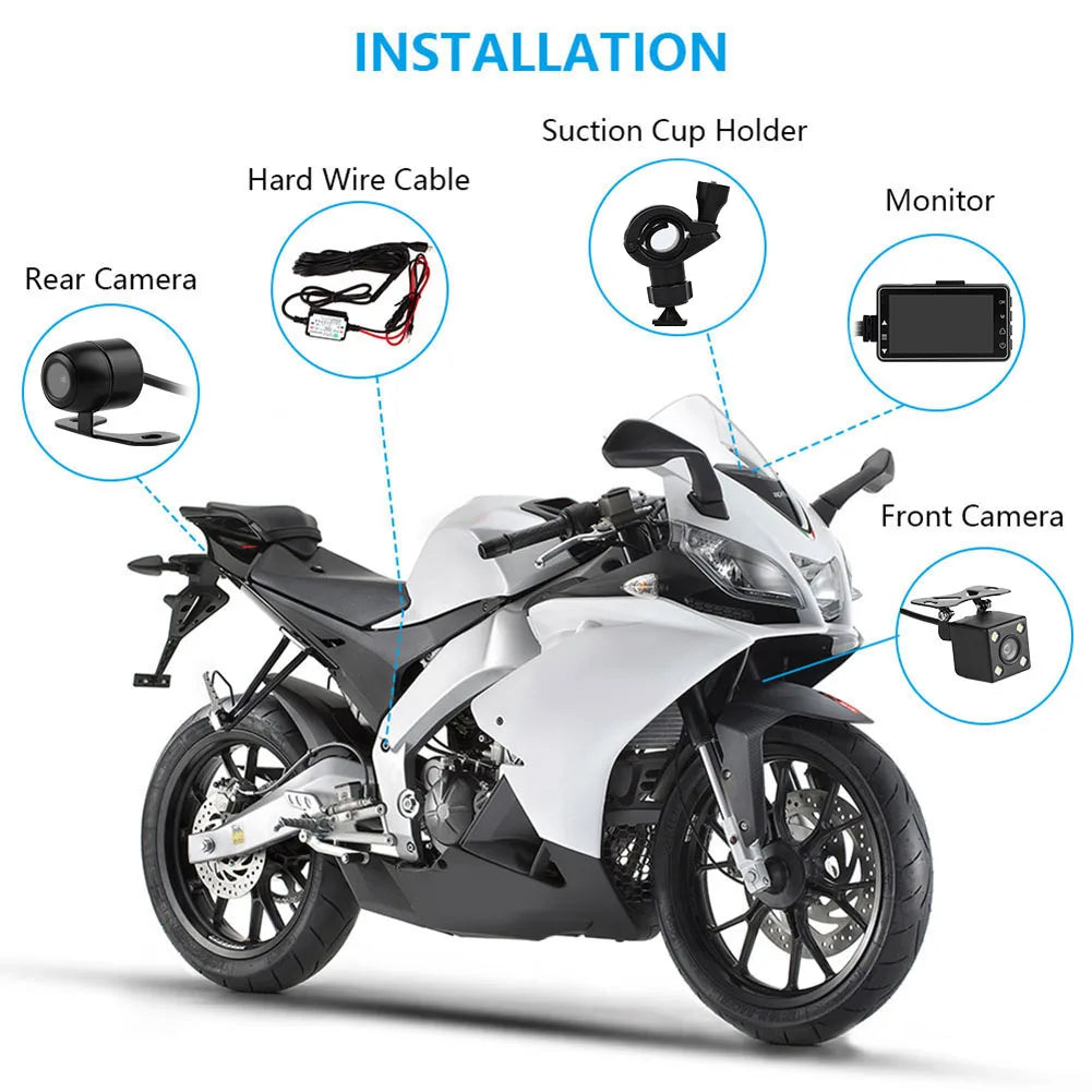1080P HD 3.0 inch SE300 Motorcycle DVR Front+Rear View RGB Display Screen Motorcycle Dash Cam Digital Video Recorder Dash Cam 