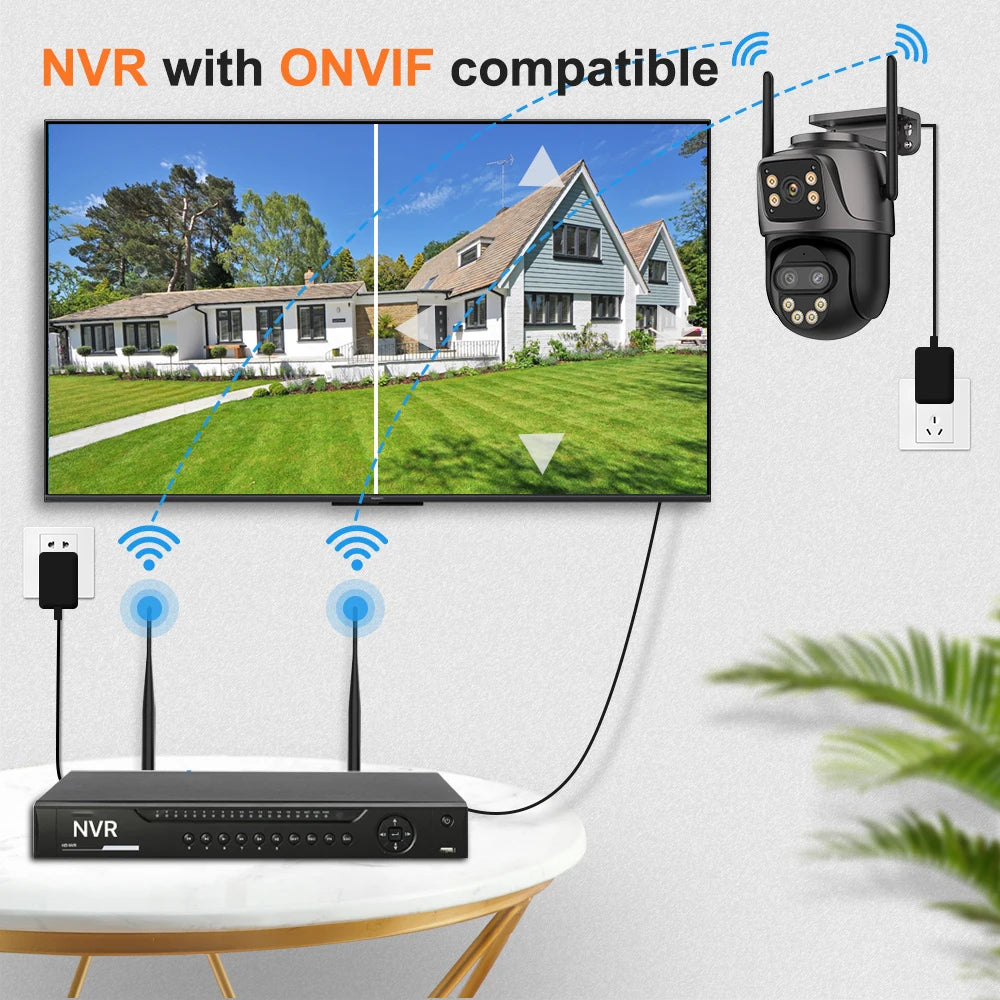 6K 9MP WiFi Outdoor PTZ Security Camera with Dual Screen, Three Lens, 8x Zoom