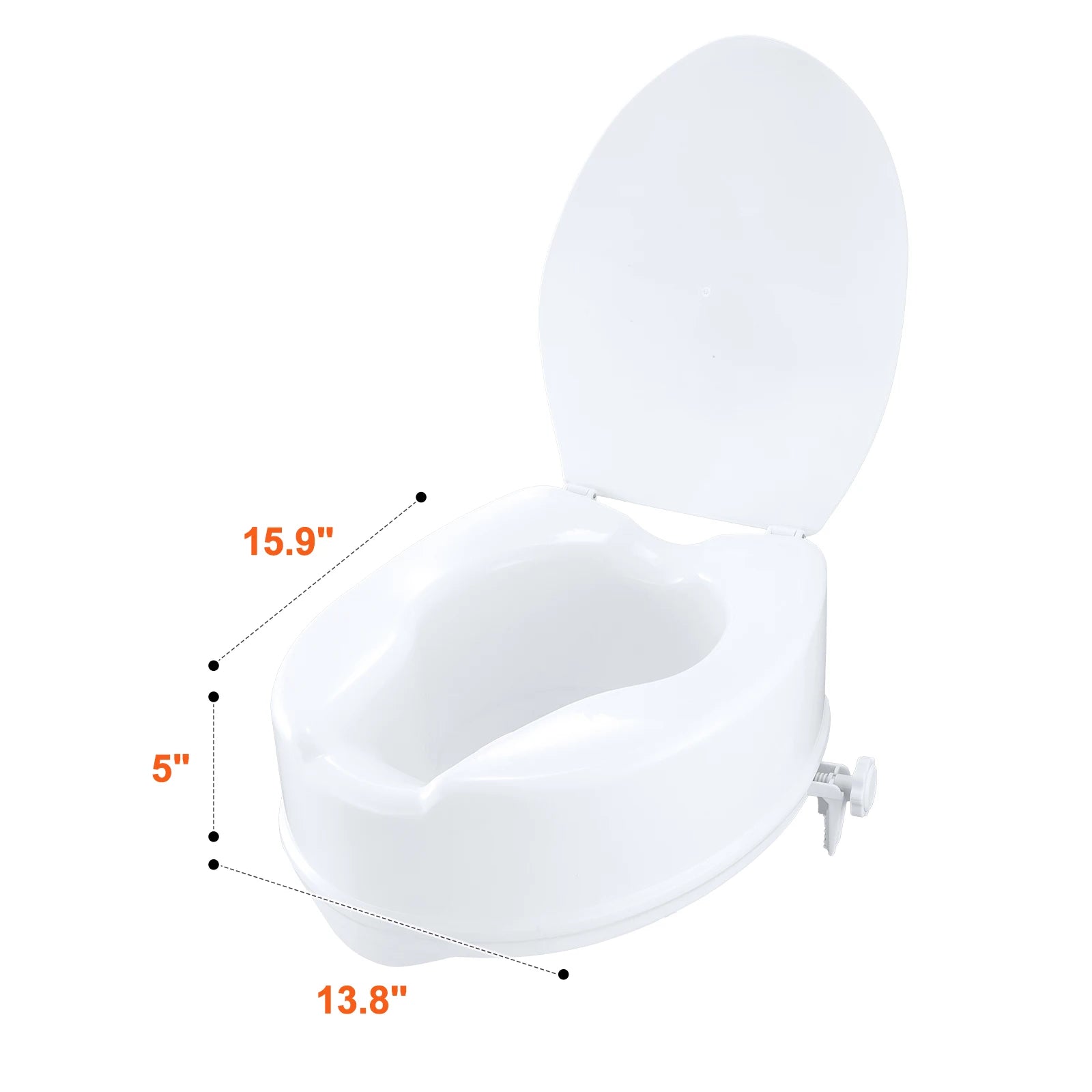 5 tuuman korotettu WC-istuin lukitusjärjestelmällä, 136 kg kantavuus