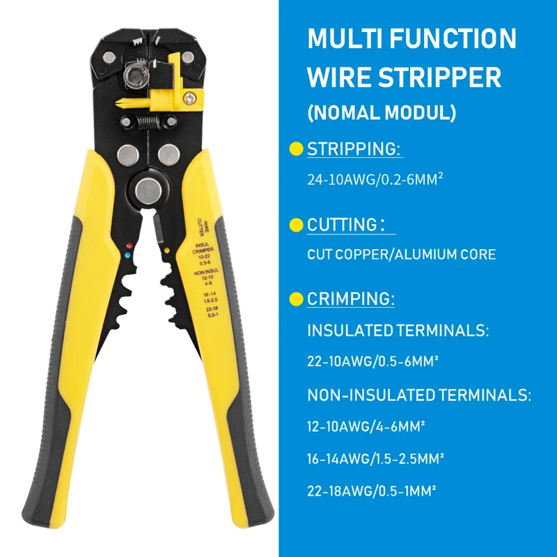 Adjustable Wire Stripping, Cutting and Crimping Pliers