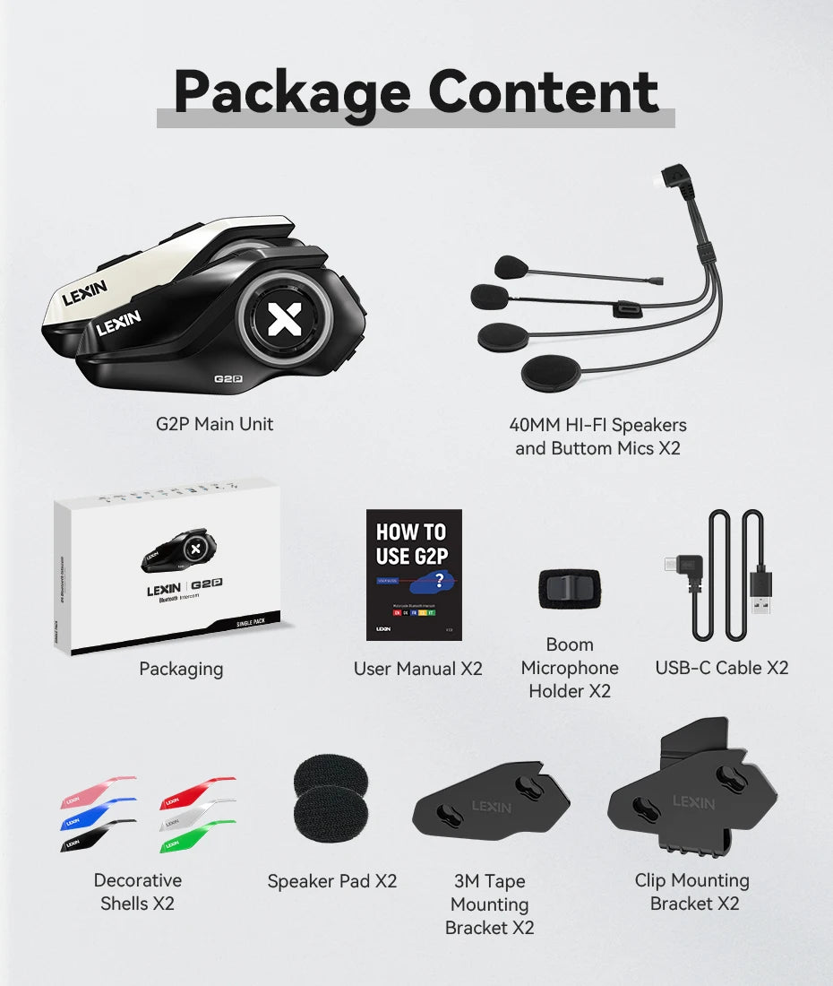 2023 New Lexin G2P Intercom For Motorcycle Helmet Bluetooth Headsets,Handsfree Communicator Up to 6 Riders Interphone with FM Spy-shop.com