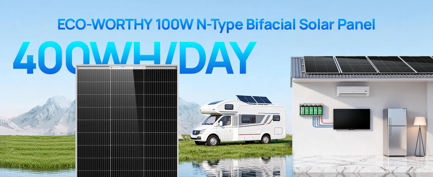 100W Bifacial Solar Panel 25% Efficiency for RV, Boat & Off-Grid