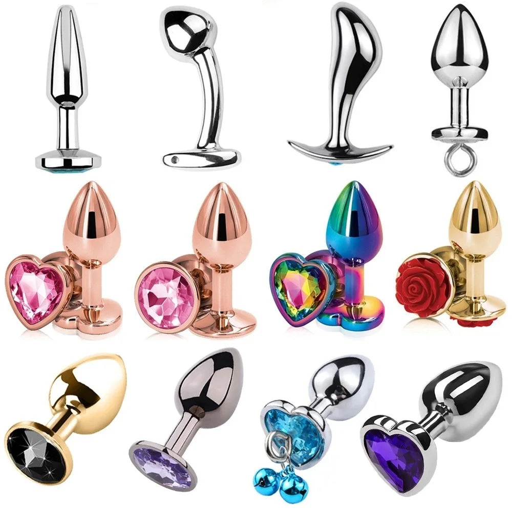 Small Size Metal Anal Beads Butt Plug Mini Rainbow Rose gold Butt Plug Crystal Jewelry Trainer Anal Dildo Masturbation Sex Toy 