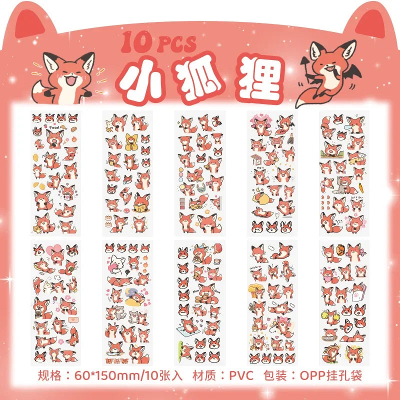 Cartoon Decorative Sticker Sheets – 10-Piece Pack