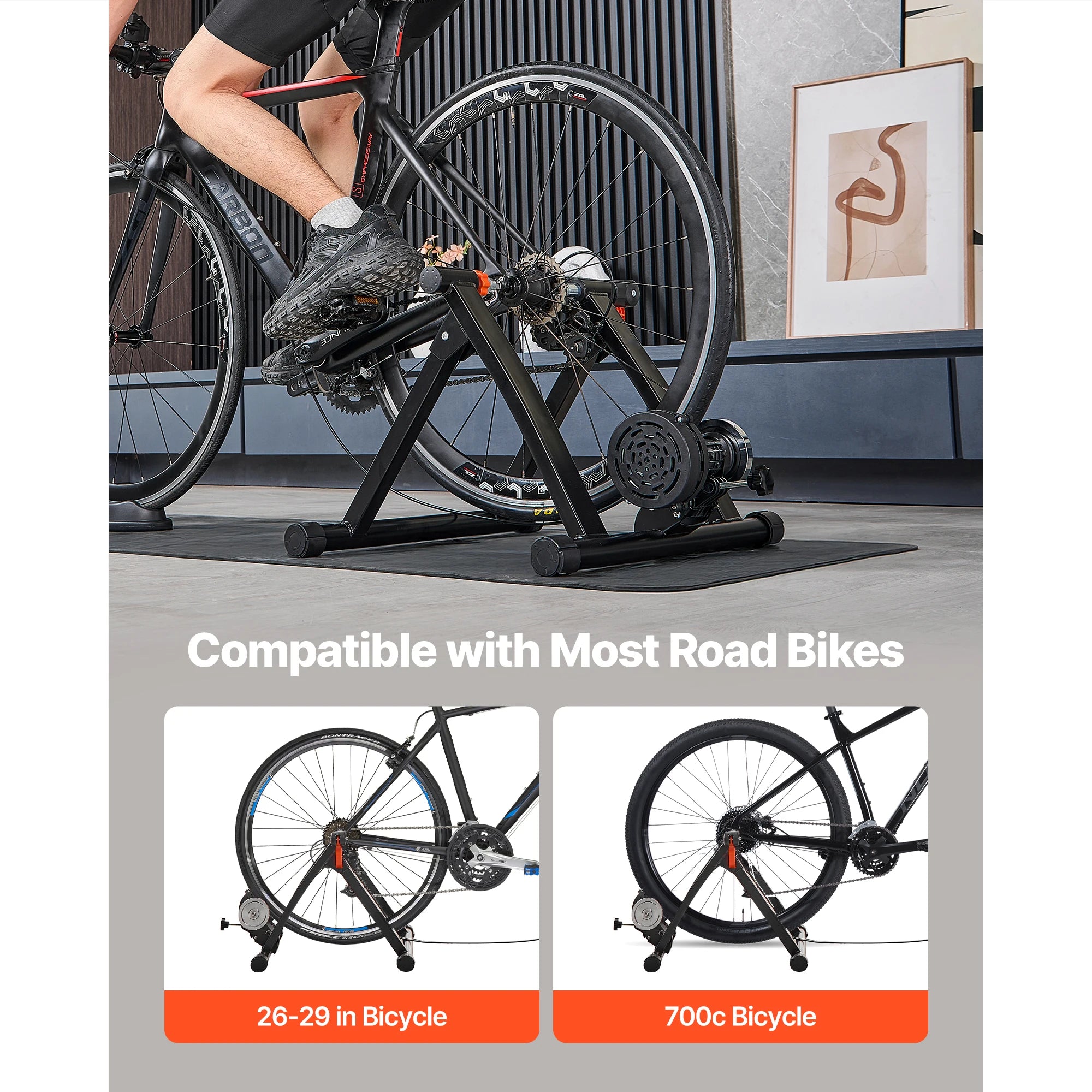 Trainer de Bicicleta SucceBuy com Resistência de 6 Níveis para Rodas de 26-29 polegadas e 700C, com Eixo de Libertação e Bloco de Apoio da Roda dianteira para Bicicletas de Estrada