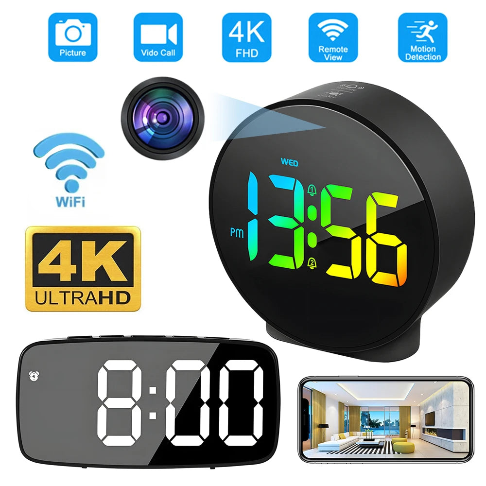 4K/1080P HD wifi clock wireless camera digital clock mini camera motion detection, alarm clock, camera home security mini camera Spy-shop.com