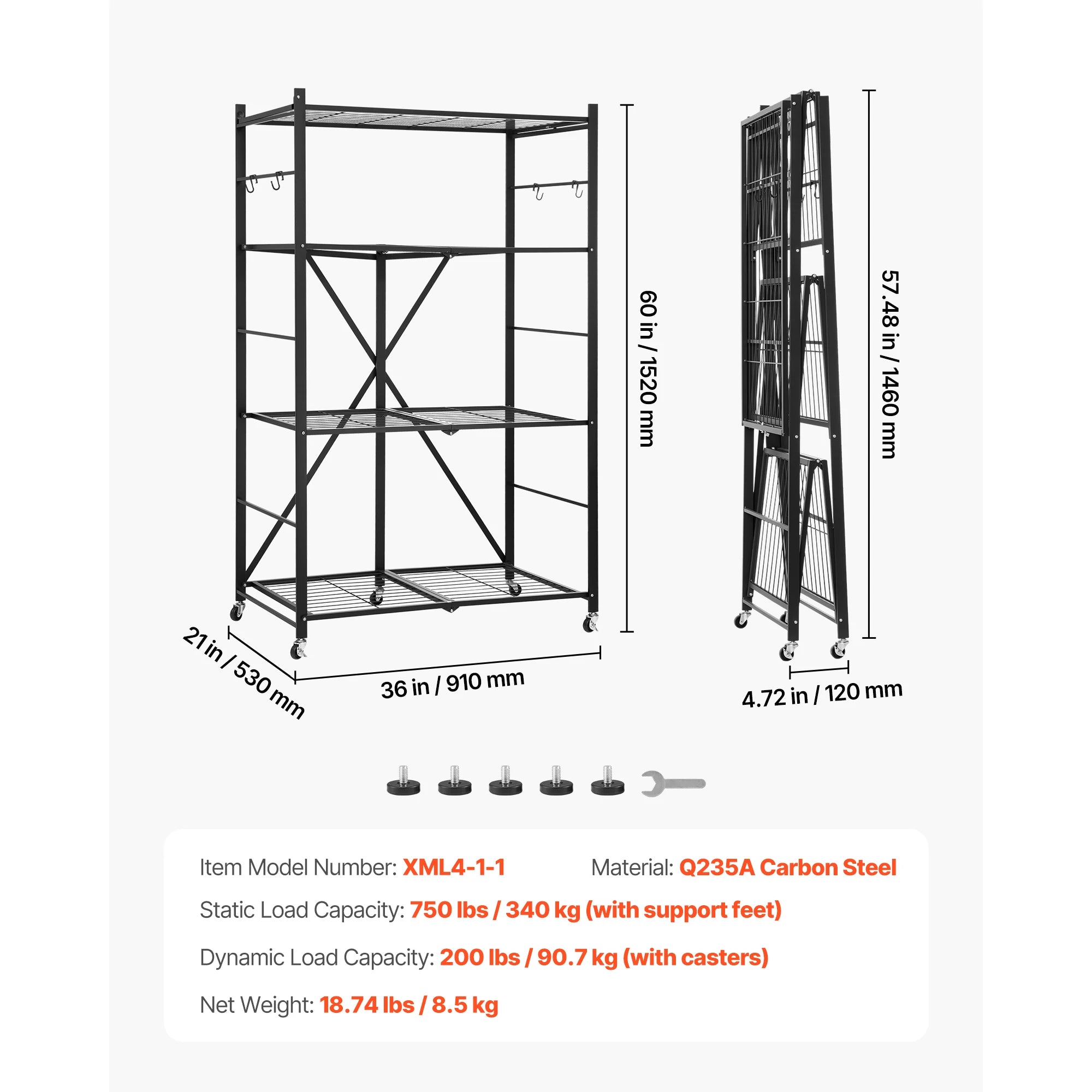 Foldable Metal Storage Shelf with Wheels Heavy Duty Garage Rack