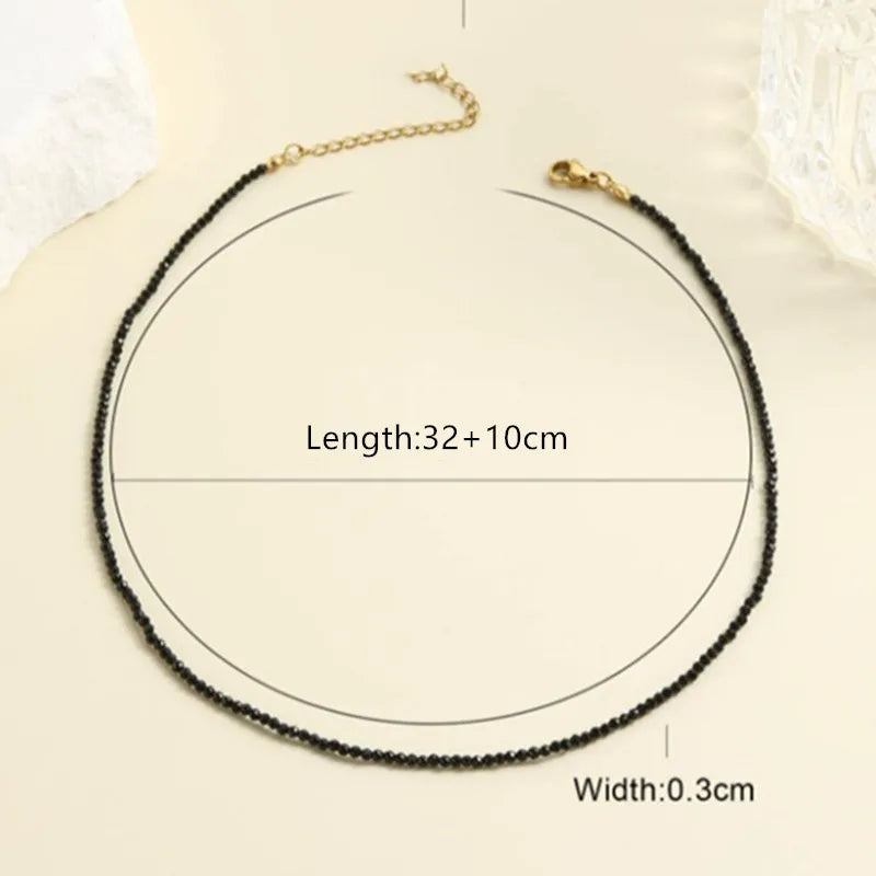 Trendy 3mm  Black Clear Beads Chain Short Choker Necklace Female Jewelry Women Sweet Necklaces Bijoux Femme Ladies Party Gift 