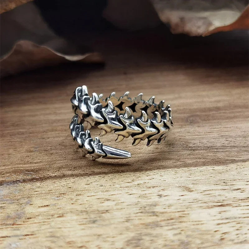 Vintage Gothic Keel Spine Rings For Women Men Antique Silver Hyperbole Centipede Open Ring Hip Hop Jewelry Y2K Fashion Rings 