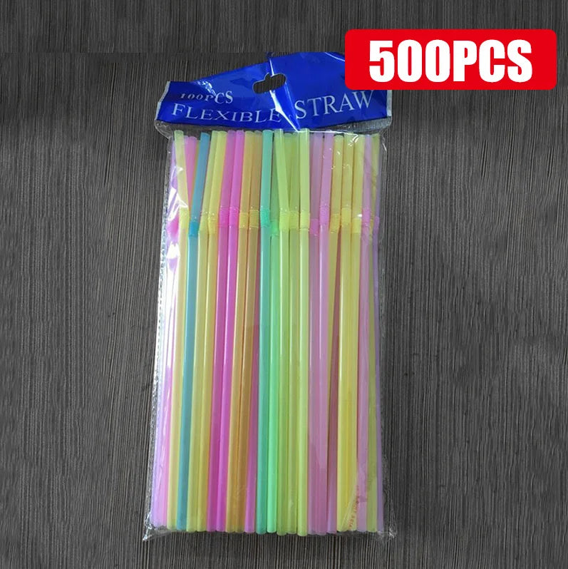 50-1000Pcs Drinking Straws Colorful & Black rietjes Flexible Wedding Party Supplies Drinking Straws Kitchen Wholesale 