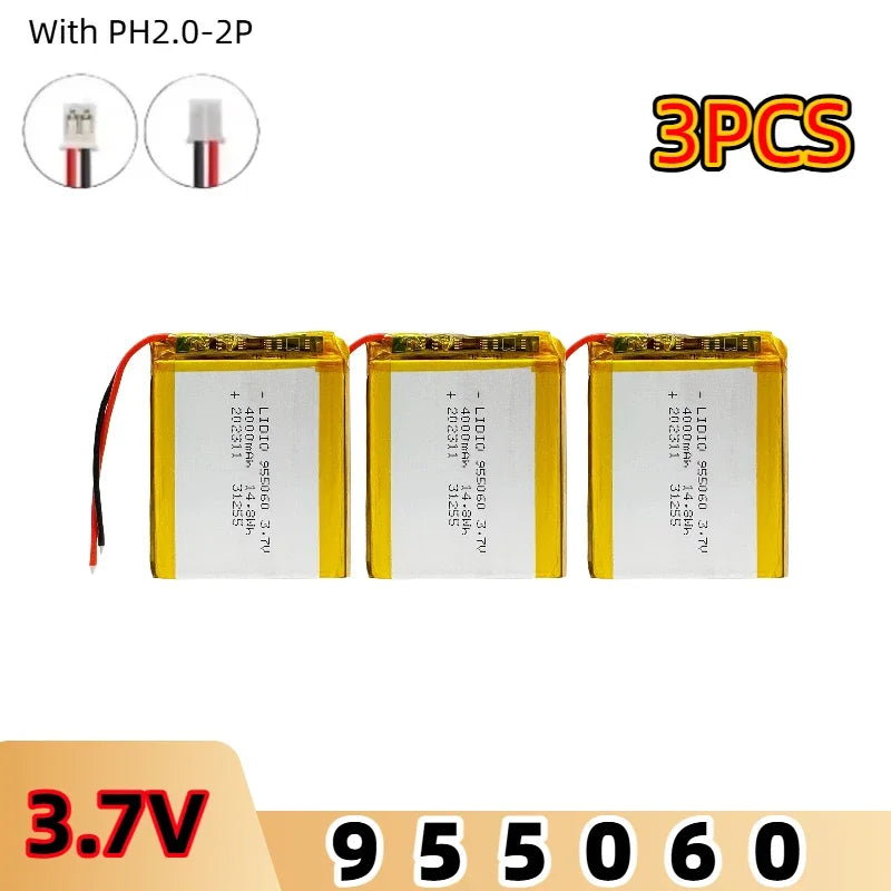 Batterie LiPo rechargeable 955060 3,7 V, PH à 2 broches