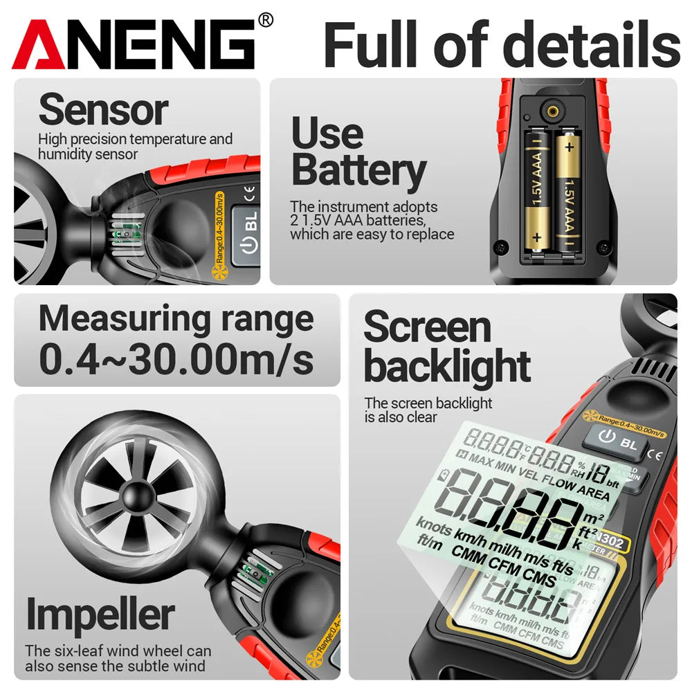GN302 Wind Speed, Temperature and Humidity Meter