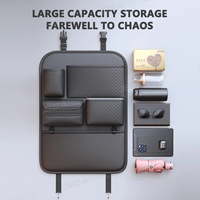 SEAMETAL Luxury Car Seat Back Storage Bag Multifunction Backseat Organizer Storage Pocket Wear-Resistant Seat Anti Kick Guard