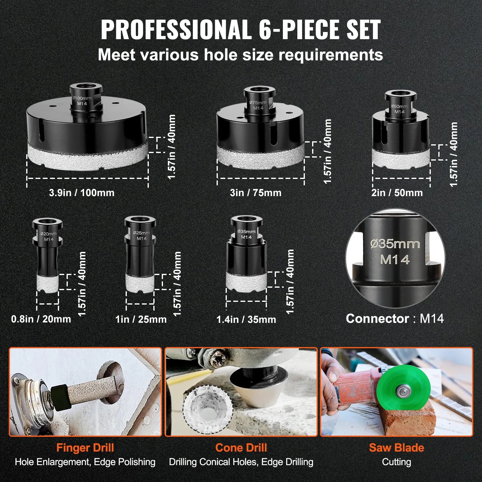 Diamond Core Drill Bit Set for Tile, Granite & Stone (6–11 PCS)