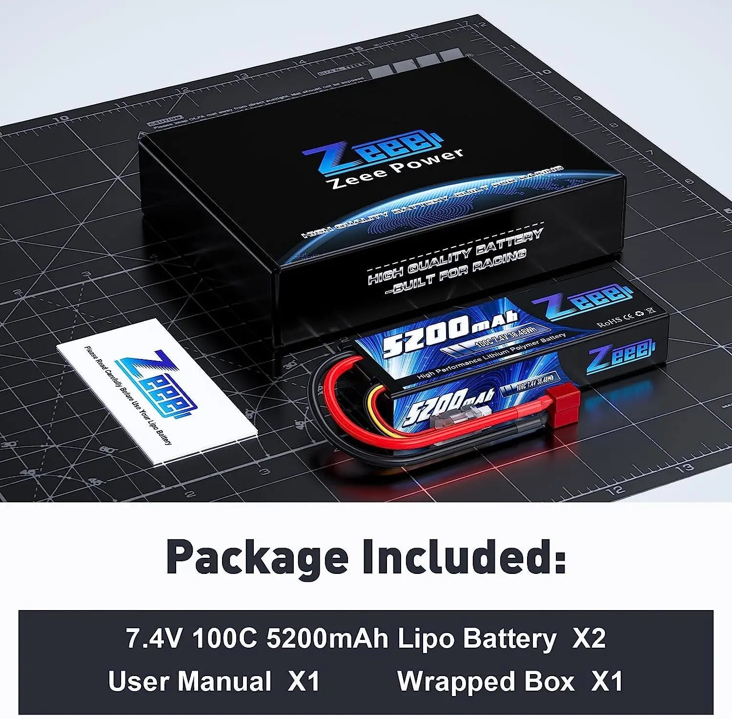 1/2 Units Zeee Lipo Battery 2S 7.4V 100C 5200mAh with Deans Connector for RC Car Truck Vehicle Buggy Losi RC Racing Models Parts 