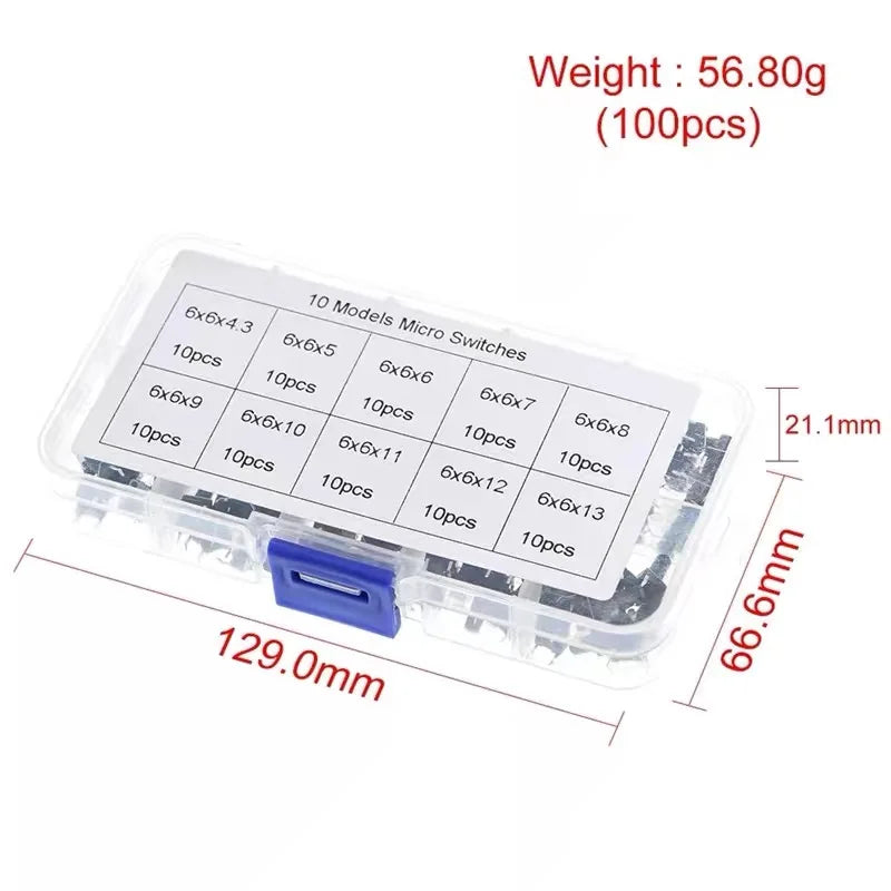 Paneelmicro-schakelaars van 6 × 6 mm, verpakking van 100 of 200 stuks