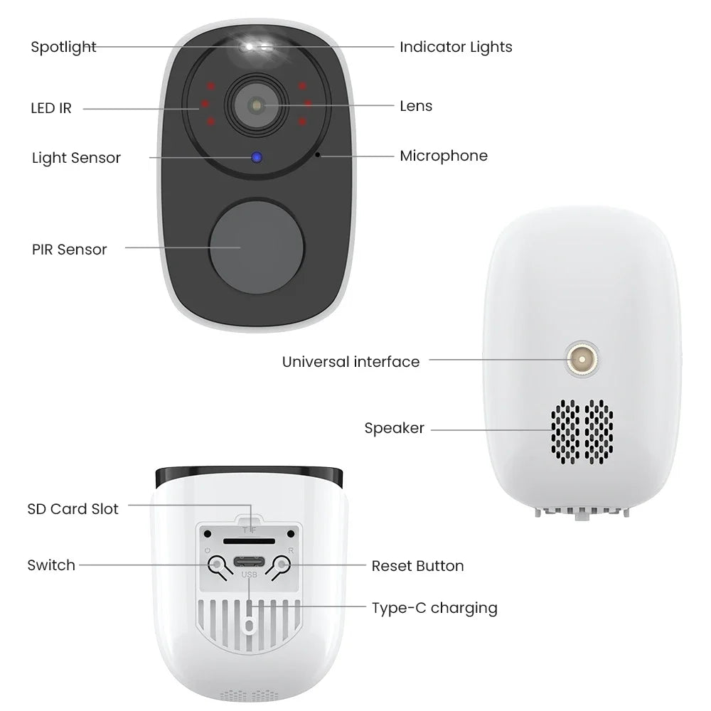 Telecamera di sicurezza wireless 3MP con batteria, proiettore, sirena e audio